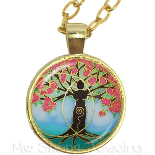 Tree of Life Necklace 25mm Glass Cabochon Jewelry Accessories For Men Women Sweater chain Gift