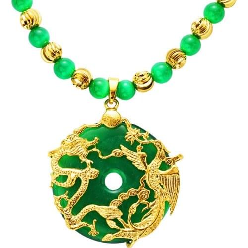 Mens Women' Opals Necklaces Dragon and Phoenix Pendant Necklaces Men Vintage Punk Bike Jewelry Accessories Statement Necklace