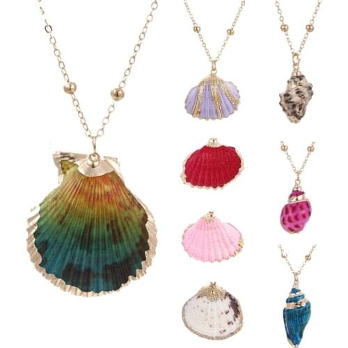 Peacock Blue Seashell Necklaces & Pendants Natural Shell Conch Pendants Chain Choker Necklace Wholesale Gold Color Women Jewelry
