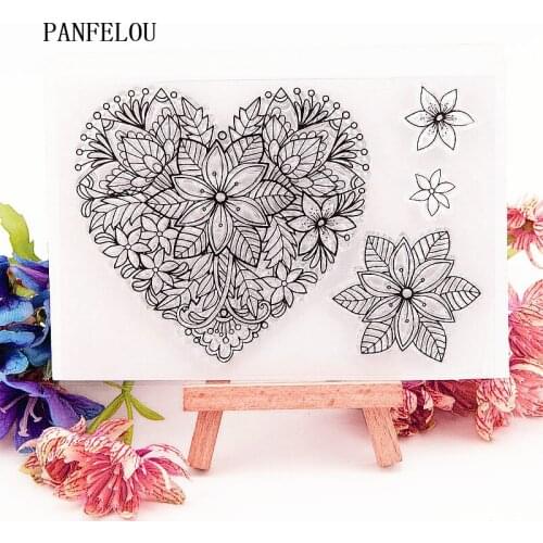 PANFELOU 14.5x10cm Flower heart Transparent Silicone Rubber Clear Stamps cartoon for Scrapbooking/DIY Easter wedding album