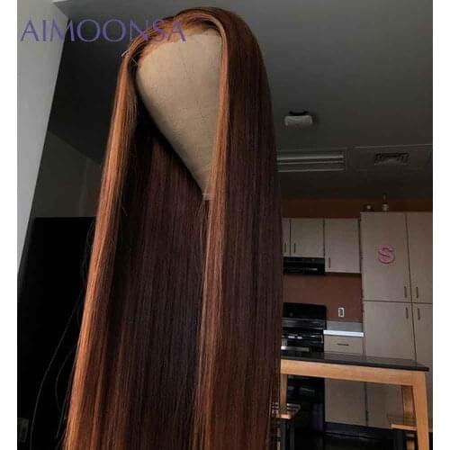 Brown and Blonde Highlig Wigs Lace Front Wig Straight Human Hair Wigs Pre Plucked Bleached Knots Wigs 13x4 Remy 150