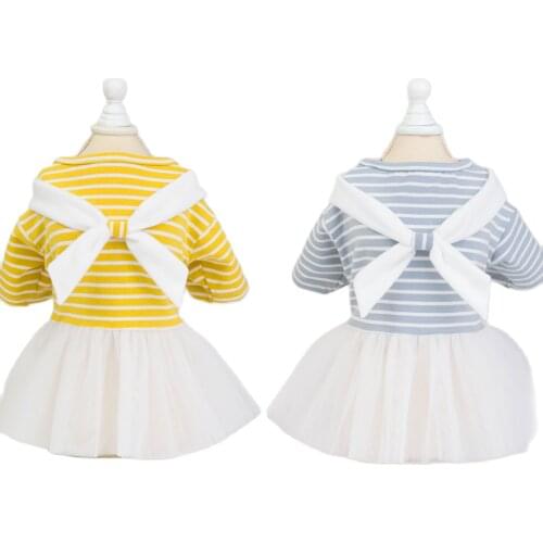 Girl Dog Cat Dress Skirt Striped Pet Puppy T-shirt Spring/summer Clothes Apparel 2 Colors 5 sizes