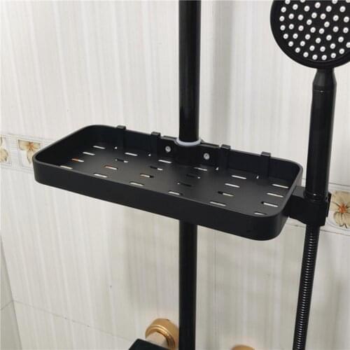 Bathroom Shampoo Storage Tray Lifting Rod No Drilling Rectangle Shower Shelf Kitchen Storage Rack Mess Shower Organizer