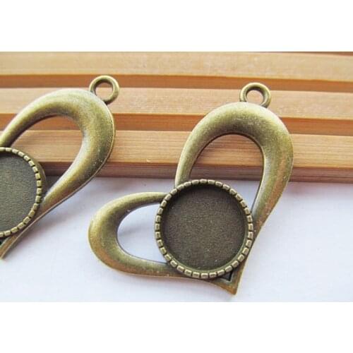 50pcs Antique Silver tone/Antique Bronze Heart Love Base Setting Tray Bezel Pendant Charm/Finding,fit 14mm Cabochon/Cameo