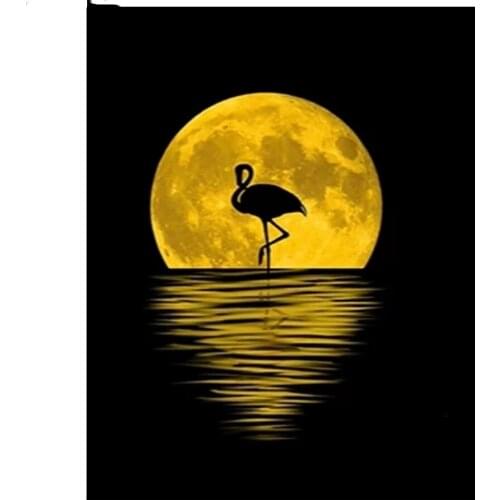 Full Square 5D DIY Diamond Painting Golden Moon Planet Flamingo Picture Diamond Embroidery Cross Stitch Kits Rhinestones E1510