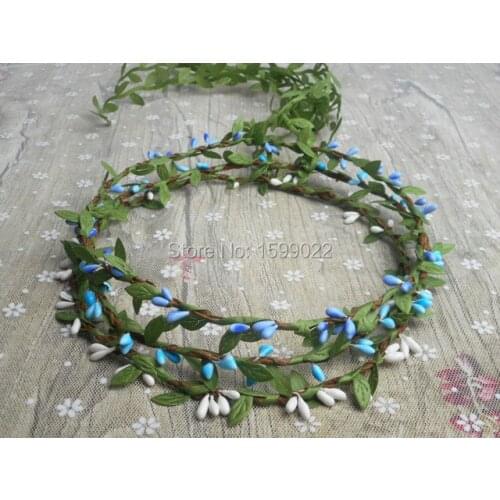 3PCS/lot Boho Flower Headband Green Leaf Blue White Berry Rattan Crown Wedding Festival Party Women Teen Hair Accessories