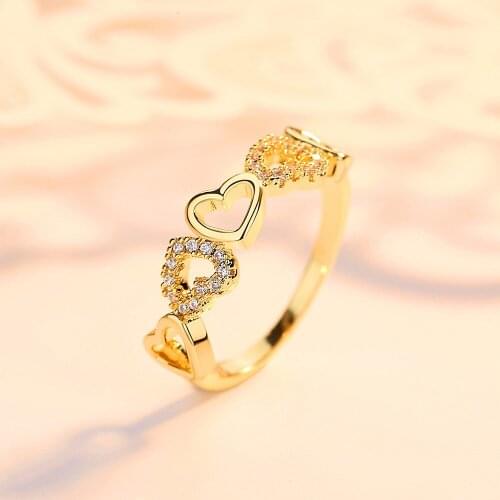 Luxury Female Small Love Heart Ring Vintage Yellow Gold Color Wedding Ring White Zircon Promise Engagement Rings For Women