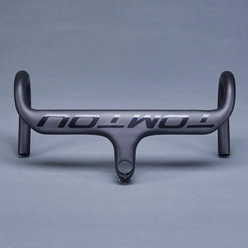 TOMTOU Matte Black Carbon Fiber Bicycle Steering Wheel Road Bike Drop Bar Integrated Handlebar For 1-1/8" 28.6mm Front