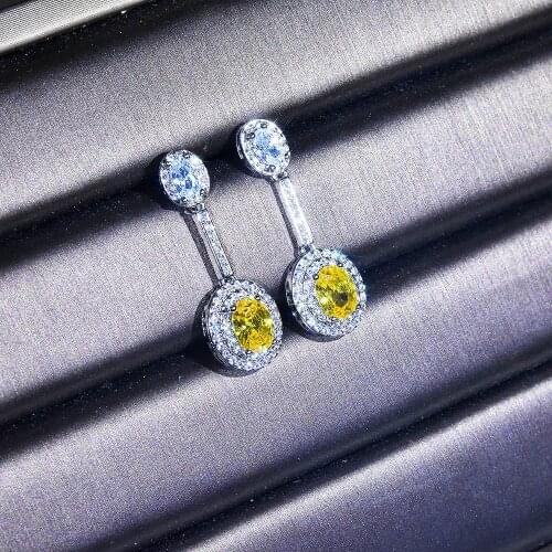 Luxury 18k White Gold Fashion Earring for Women 1 Carat Yellow Diamond Engagement Femme Earring Bride Valentines Gift for Girl