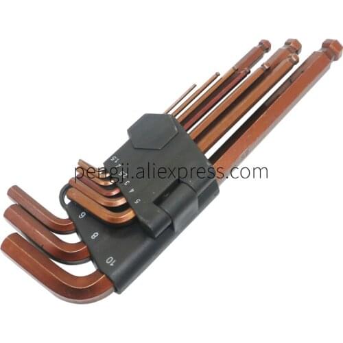 Professional Grade Key allen wrench 9pc set Metric MM sizes 1.5-10 Long series, Ball End, Made with Heat-Treated S2 Steel