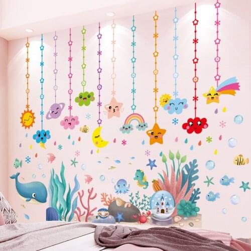 Submarine Coral Clusters Plants Wall Sticker DIY Whale Fish Wall Decals for House Living Room Bedroom Nursery Decoration