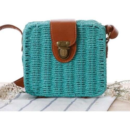 Korean version of the rampage straw bag Chinese style shoulder square box fashion woven bag simple beach bag