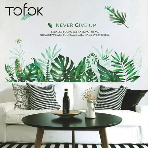 Tofok DIY Fresh Green Leaves Home Wall Sticker Pastoral Style Living Room Study Store Decoration Waterproof Art Mural Decals