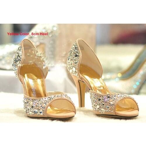 Summer Fashion High Heels Rhinestone Pump Party Evening Formal Dress Shoes Peep Toe Sandals Wedding Shoes Sparkling Stiletto