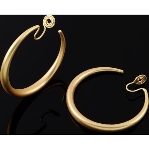 Vintage Smooth Circle Big Hoop Earrings for Women Geometirc Matte Gold Metal Non Pierced Clip Earrings Brinco 2021 Trend Jewelry