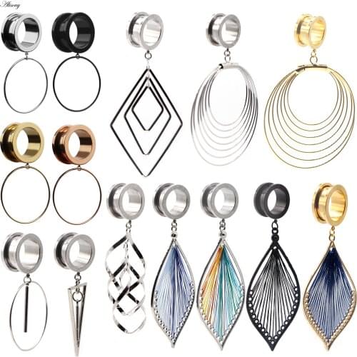 Alisouy 2pcs 6-25MM Stainless Steel Ear Plugs and Tunnels Dangle Ear Piercing Expansion Ear Stretched Flesh Tunnels Body Jewelry