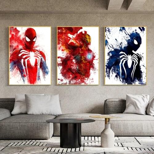 Watercolor Marvel Comics Superhero Canvas Painting Spiderman Iron Man Art Posters and Print Abstract Wall Picture for Home Decor