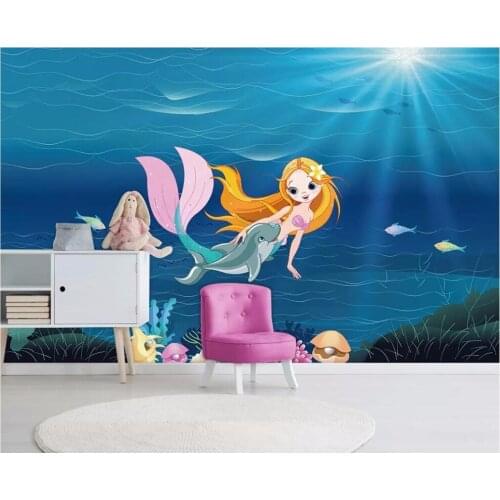WDBH custom photo 3d wallpaper on the wall Dream Mermaid Dolphin Coral Childrens Room 3d wall murals wallpaper for wall 3 d