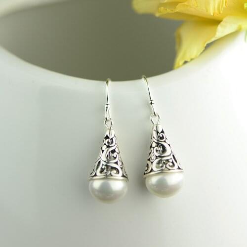 New Ethnic Natural Pearl Earrings For Women Real 925 Sterling Silver Fine Jewelry For Women Banquet party