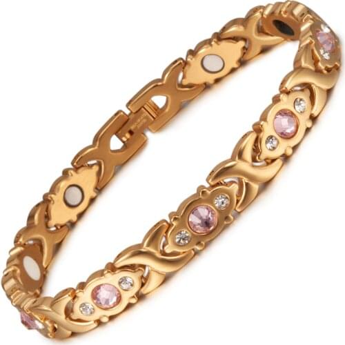 2021 Magnetic Bracelet Female Chain Crystal Gold Stainless Steel Bracelet Female Cross Health Energy Female Bracelet