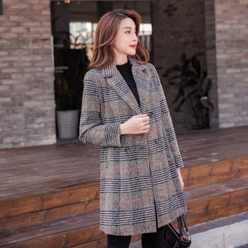 Spot Tweed Suit Jacket 2021 Womens Ladies Lining Plaid V-neck Long Sleeve Fashionable Waist Good Woolen Blazer Feminino