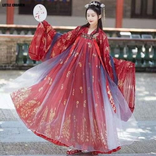 Female Golden Phoenix Oriental Hanfu Dress Women Red Elegant Hanfu Chinese Ancient Traditional Clothes Folk Dance Costumes