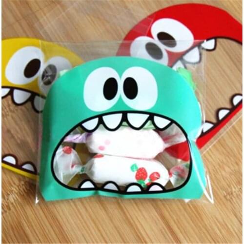 10 pcs Cute Big Teech Mouth Monster Plastic Bag Wedding Birthday Cookie Candy Gift Packaging Bags OPP Self Adhesive Party Favors