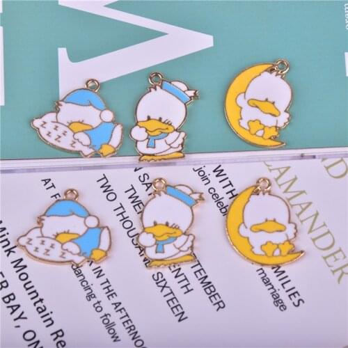 10pcs Cartoon Duck Enamel Charms Pendant for Earring DIY Colorful Charms for Keychain