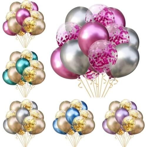 15pcs/set Metallic Color Latex Balloons DIY Confetti Ballons Set Birthday Valentines Day Wedding Party Festival Garden Decor
