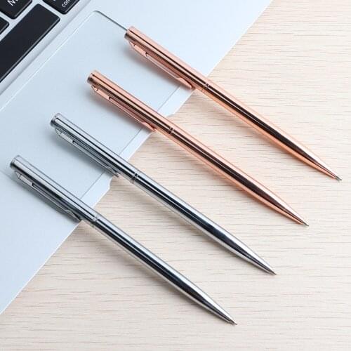 5Pcs/Set Rose Gold Ballpoint Pen Stainless Steel Rod Rotating Metal Ball-point Pens For School Office Stationery Supplies Pens