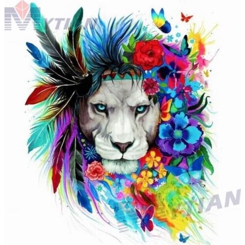 5D DIY Full Square & Round Drilll Diamond Painting Cross Stitch "Colorful Lion Flowers Feathers" Diamond Embroidery Rhinestone