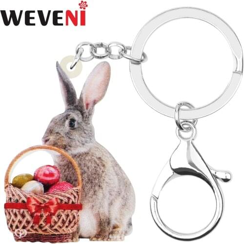 WEVENI Acrylic Grizzle Easter Hare Rabbit Bunny Keychains Print Animal Keyring Jewelry For Women Kid Gifts Wallet Bag Decoration