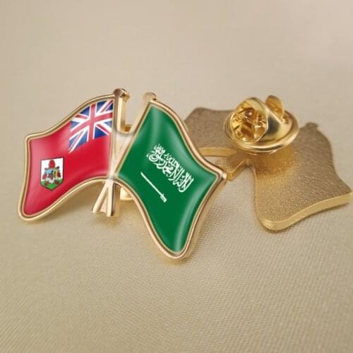 Bermuda and Saudi Arabia Crossed Double Friendship Flags Lapel Pins Brooch Badges