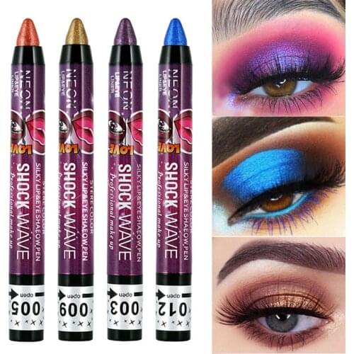 12 Colors Glitter Eyeshadow Stick Shiny 2 In 1 Lip Liner Eyeshadow Pencil Waterproof Makeup Matte Eye Shadow Beauty Highlighter