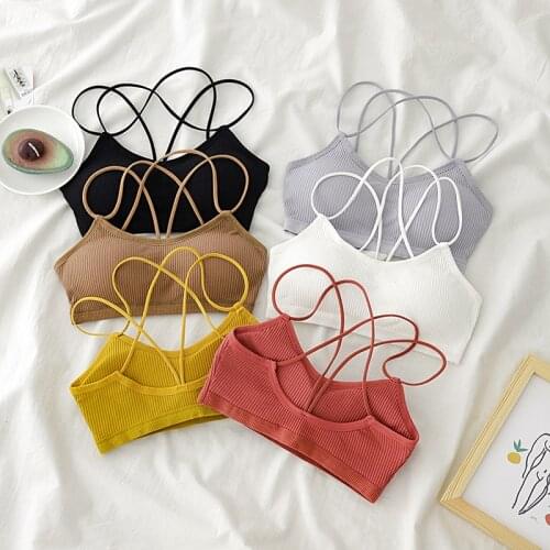 Bras Spot without steel ring with bra pad cross vest for women Base female sex vest girl high-quality woman No buckle yellow new