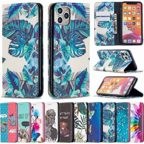 Painted Leather Case Wallet Case For iPhone 7 8 Plus 11 12 Pro Max 12 Mini X XR XS Max SE2020 Color Print Pattern Stand Case