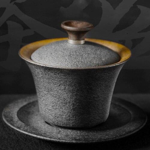 Black Zen Japanese Tea Set Tureen Ceramic Coarse Pottery Gaiwan Teacup Kung Fu Tea Ceremony Bowls Tea Pot Home Decor