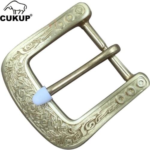 CUKUP New Design Chinese Floral Styles Copper Belt Buckles Pin Style Solid Brass Buckle Metal 3.8cm Width Belts for Men BRK036