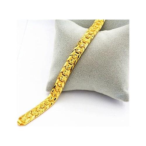 Flower Pattern New Trendy Gold Color Unisex Jewelry 20CM 10 MM Wide Chain Bracelet Gift