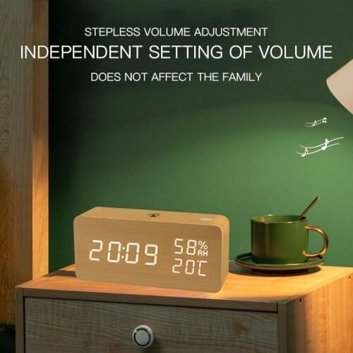 Wooden Clock Fashion Simple Style Student Silent Mobile Phone Control Alarm Clock Temperature And Humidity Clock