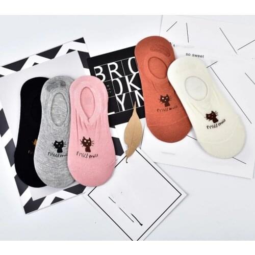 5 Pair candy colors cotton sock for women ankle socks funny cartoon cat Invisible asakuchi boat socks girl art sock short Sox
