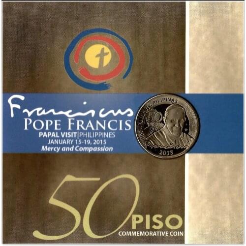 Philippine 50 Piso 2015 Francis Visits (Booklet) Coins Asia New Original Coin Unc Collectible Edition Real Rare