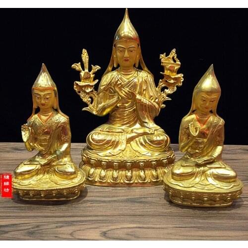 GOOD --LARGE # BUDDHIST BUDDHISM EFFICACIOUS PROTECTION TIBET NEPAL GOLD-PLATED BRASS GOLD MASTER KABA BUDDHA STATUE-A SET