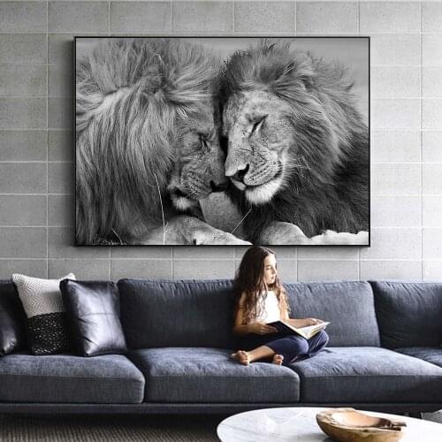 Lions Nestled Together Canvas Paintings On The Wall Posters And Prints Black And White Art Pictures Animals Canvas Art Prints