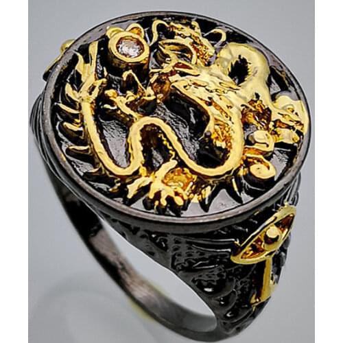 Exquisite Modyle Gold Black Ring Gold Dragon With CZ Stone Ball Male Ring Vintage Punk Finger Ring Jewelry For Men Women