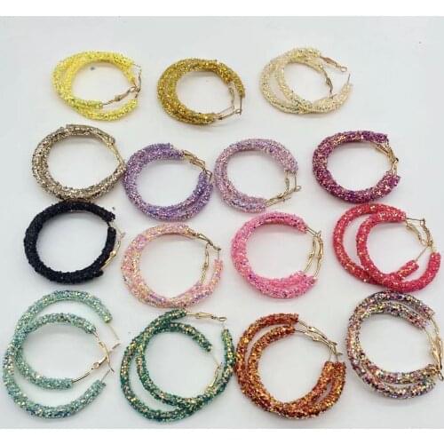 Colorful Hoop Earrings Glitter Sequins Jewelry Geometric Charm Design Round Bling Women Lady Hoop Jewelry Earring Party Gift