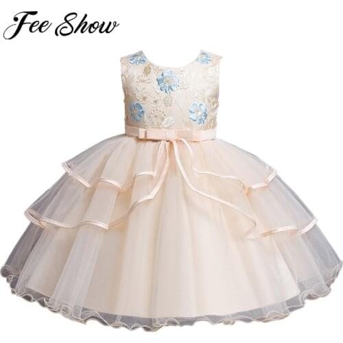 Summer Princess Dress Kids Dresses for Girls Floral Embroidery Flower Girl Dress Wedding Birthday Party First Communion Dress
