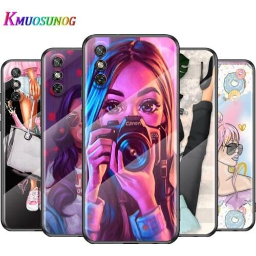 Fashion Female Girl For Huawei Y6 Y7 Y9 Y5P Y6P Y8S Y8P Y9A P Smart Z 2019 2020 2021Tempered Glass Cover Phone Case