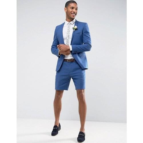 ANNIEBRITNEY Summer Mens Linen Suits 2020 Casual Blazer Custom Slim Fit Linen Groom Tuxedos Jacket with Short Pants Set 2 Pieces