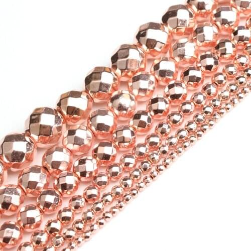 Natural Stone Beads Faceted Rose Gold Hematite Round Loose Beads For Jewelry Making 15 inches 4/6/8/10mm Diy Jewelry